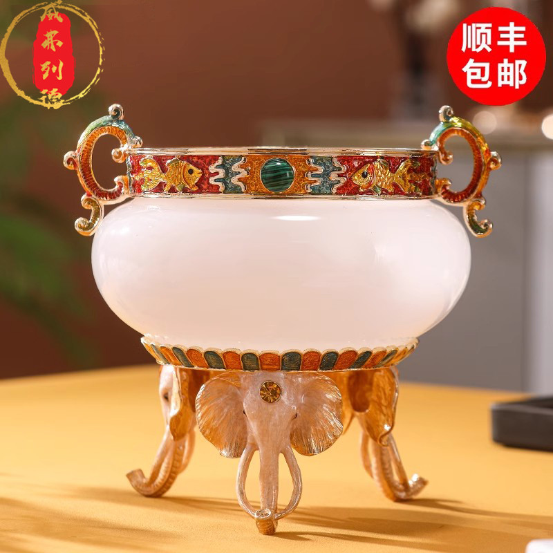 威弗列德珐琅彩聚宝盆鼎摆件吉象生财桌面高级装饰品乔迁开业礼品