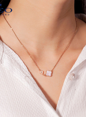 feo幸运草黑白双面钻石项链