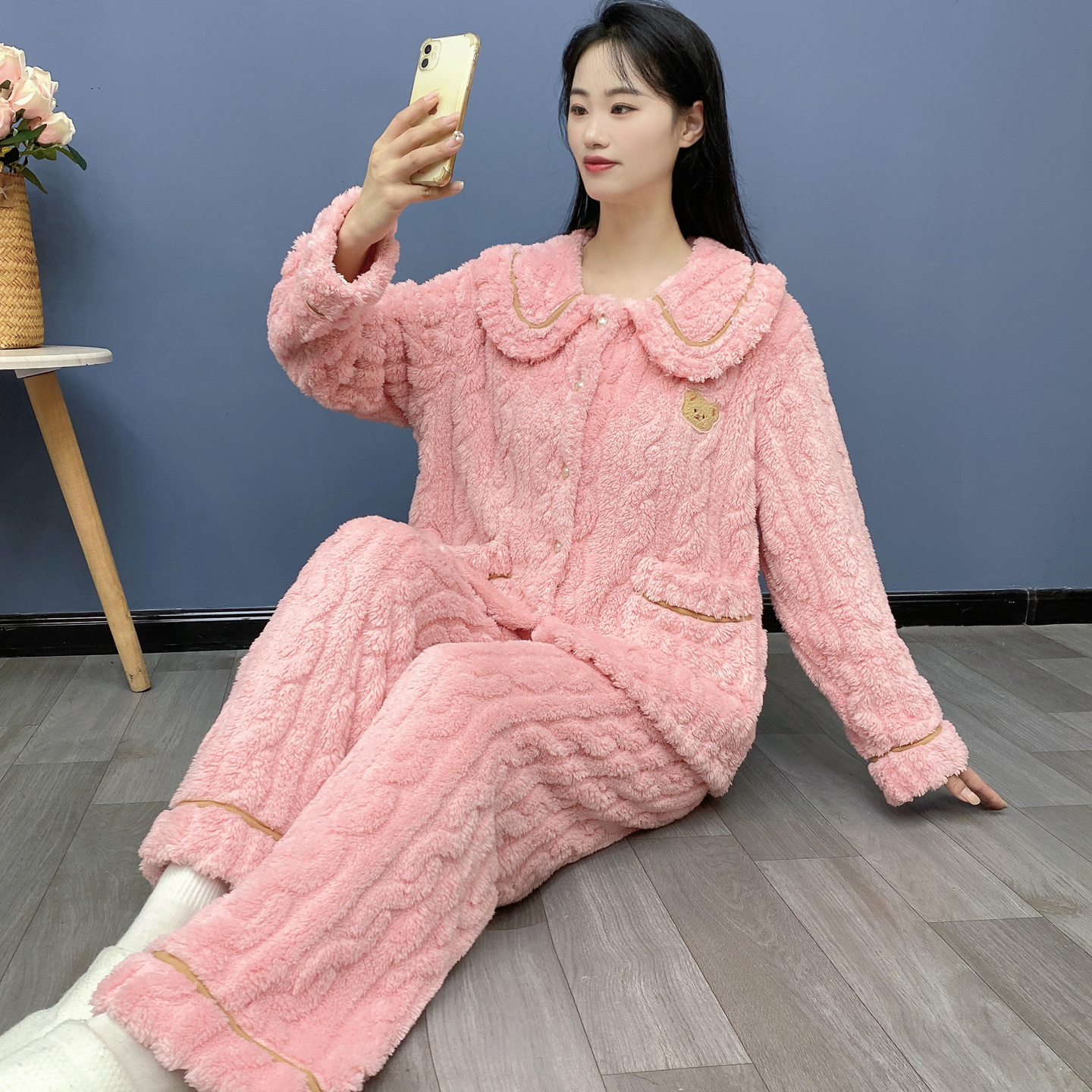 法兰绒可外穿睡衣套装仅45.9元