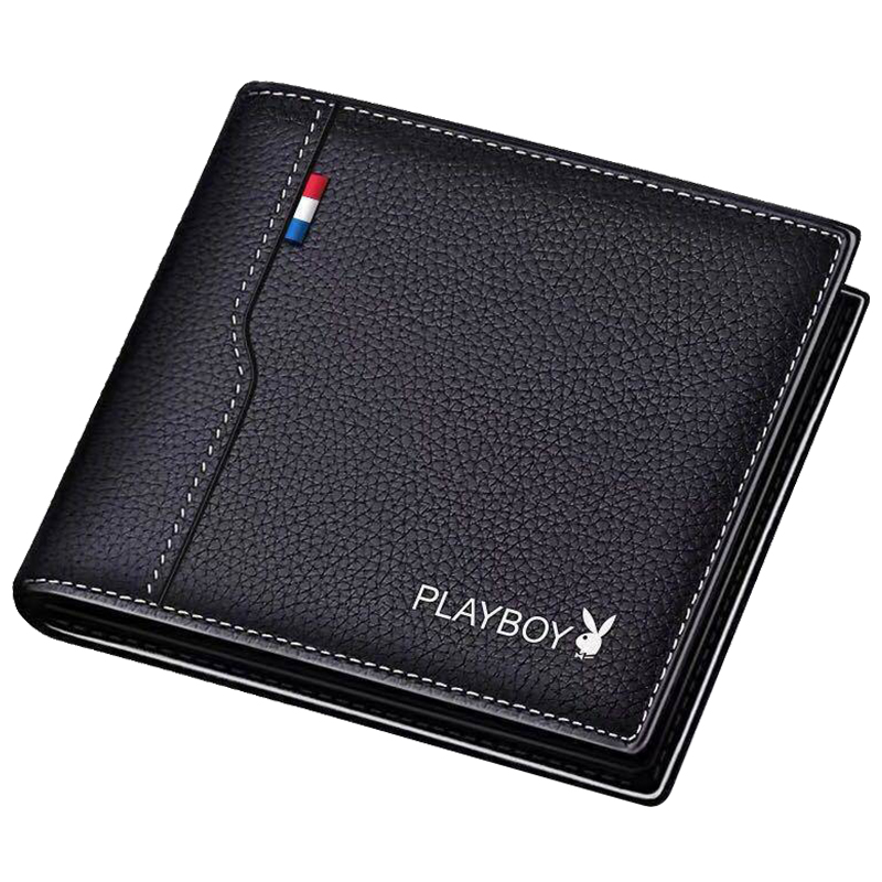 playboy genuine men's wallet genuine leather short 2024 new trendy card wallet zipper driver's license wallet student