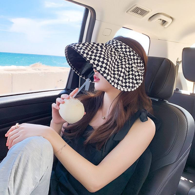 女士巨好看防晒帽棋盘格