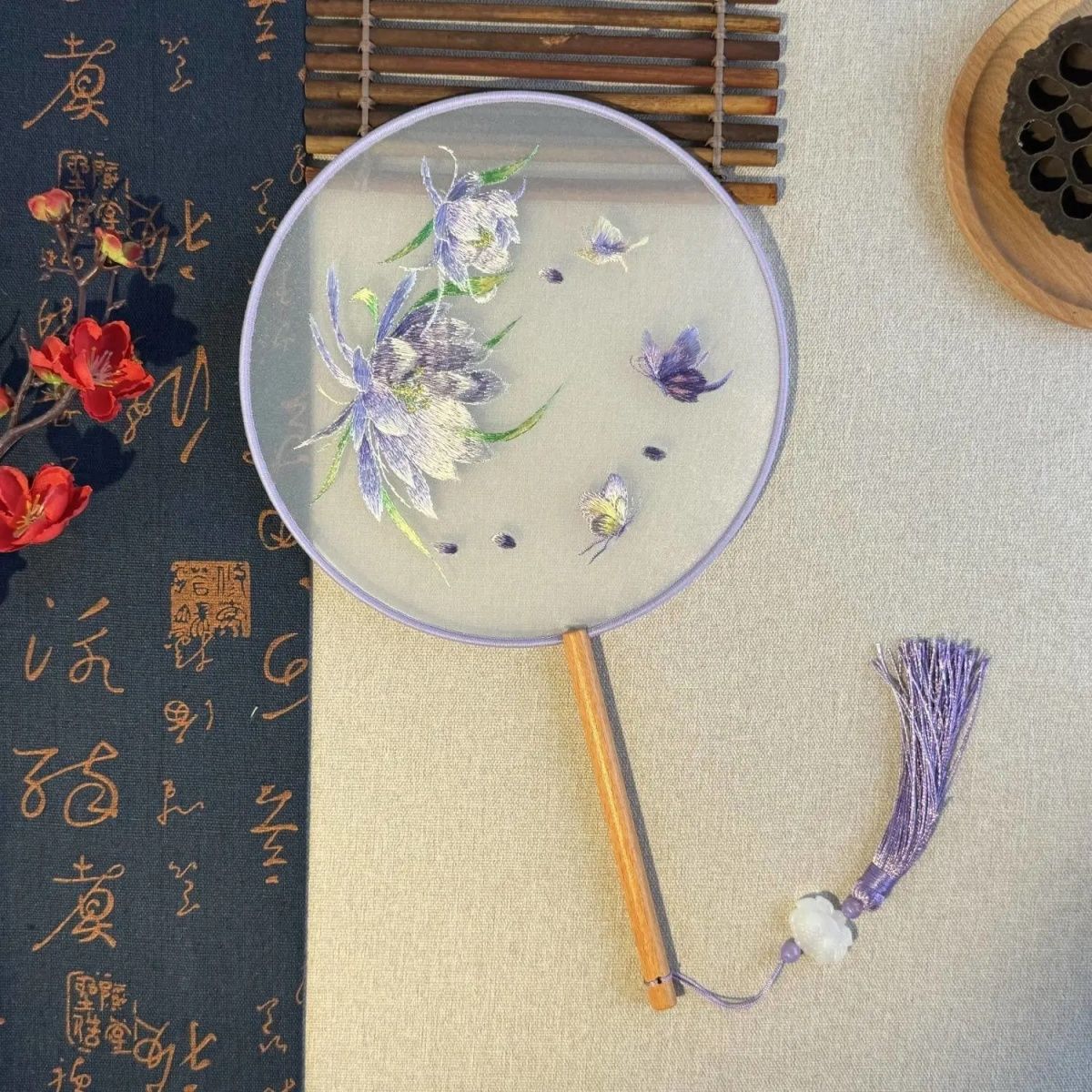 蚕丝扇成品古风扇子双面
