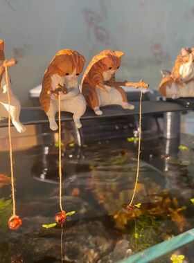 鱼缸里的装饰品钓鱼猫悬