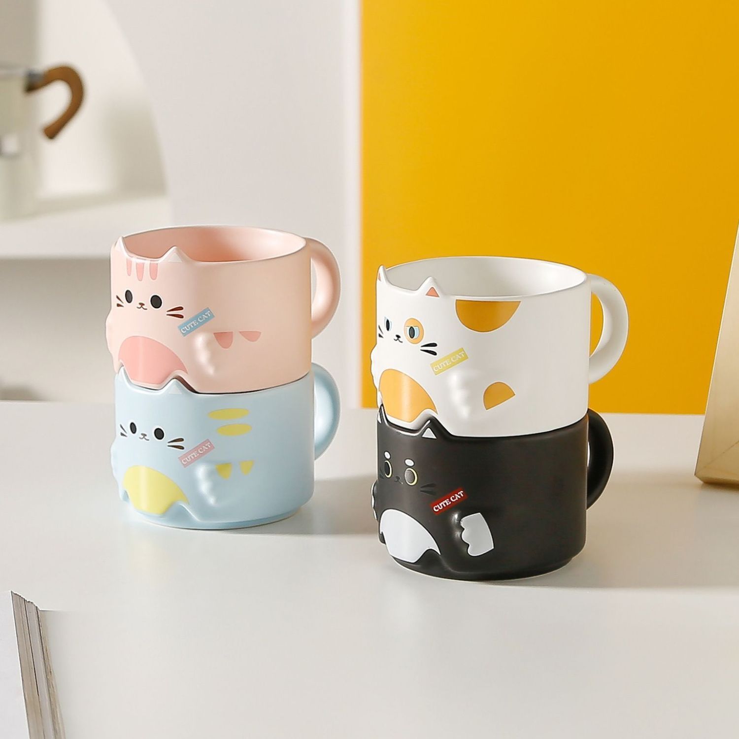 超萌小猫水杯猫咪陶瓷杯
