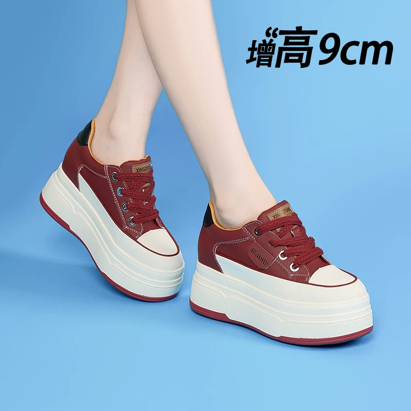 2025年新款内增高女鞋小个子厚底坡跟松糕跟小白鞋跟休闲鞋女潮鞋