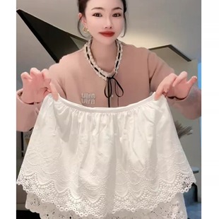 蕾丝屁帘女防走光鲨鱼裤外搭叠穿松紧腰中短款打底裙白色时尚百搭
