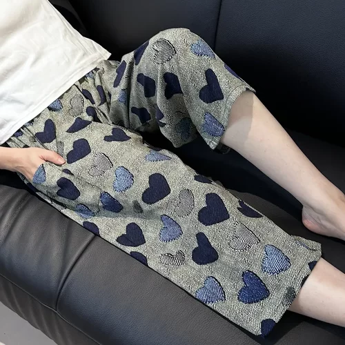 夏季女高腰人棉薄款七分家居裤
