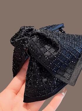 镶钻盘发器赫本风高级感满钻格纹黑色抓夹高端气质后脑盘发鲨鱼夹