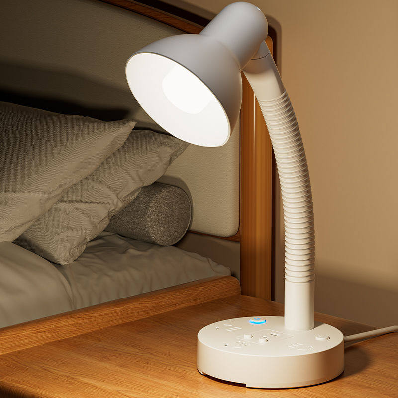 台灯卧室床头灯老人用【可更换灯泡】台灯排插插座学生学习卧室床