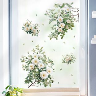 卫生间门贴纸高级感水彩植物花朵墙贴纸防水自粘橱柜玻璃贴画装饰
