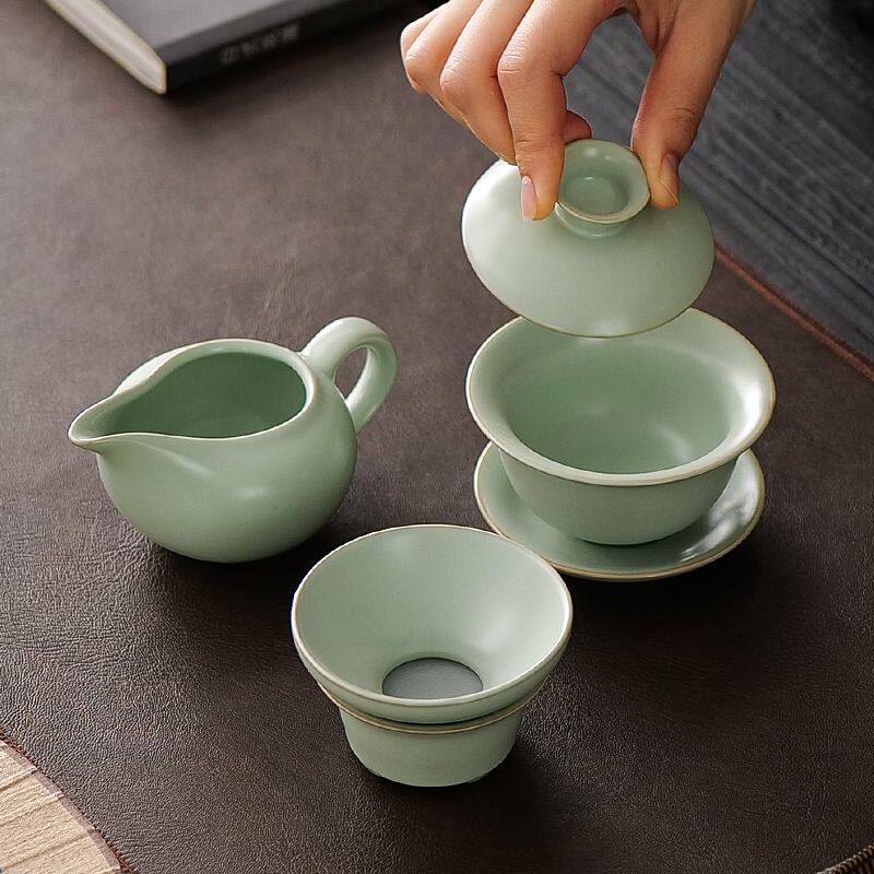 一人独饮小茶具汝窑功夫茶具套装家用中式泡茶茶杯办公室会客陶瓷
