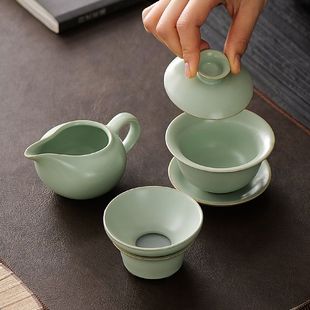 一人独饮小茶具汝窑功夫茶具套装家用中式泡茶茶杯办公室会客陶瓷