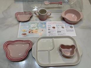 酷彩外贸出口儿童碗勺7件套餐具分隔盘套装陶瓷儿童餐具分餐家用