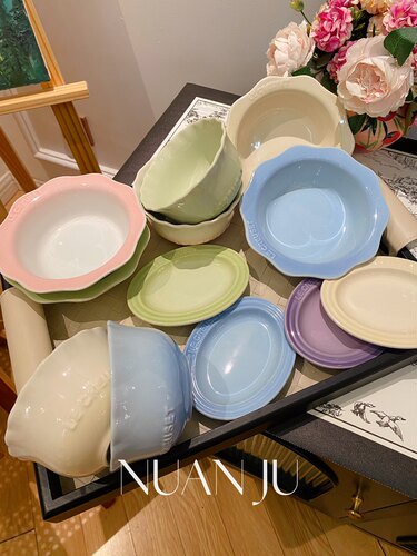 法国酷彩LE餐具炻瓷高颜值花边碗甜品碗米饭碗椭圆盘釉下彩水果碗