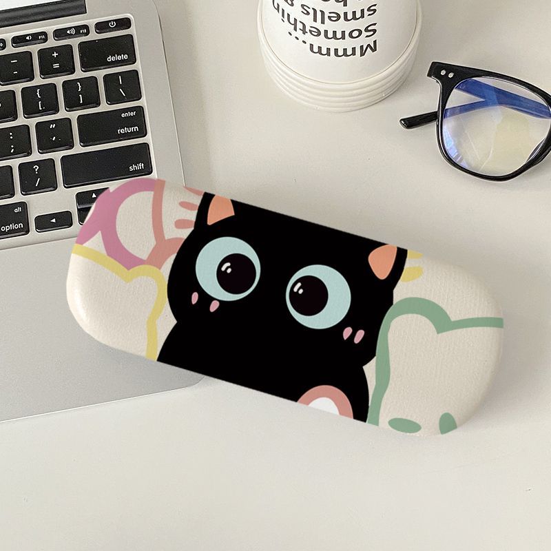 眼镜盒男生学生可爱猫咪眼睛盒高级感奶油眼镜收纳盒便携式近视pu