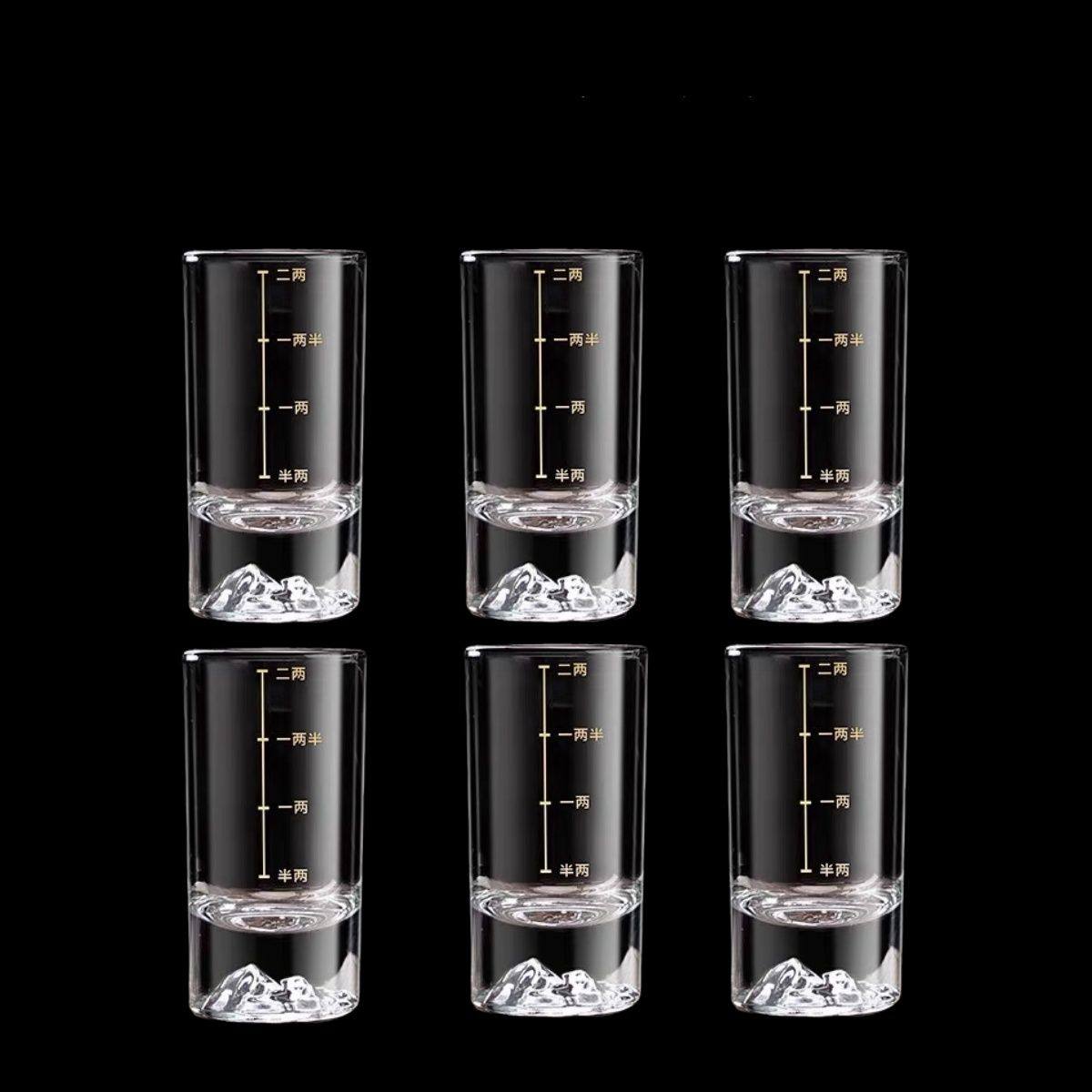 漂亮玻璃杯冰山底二两白酒杯家用带刻度酒具高颜值酒盅招待烈酒杯