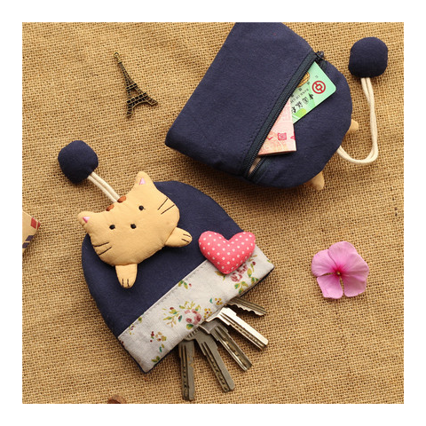 女士2026新款钥匙包外贸卡通可爱布艺抽拉钥匙包门禁饭卡套拉链零