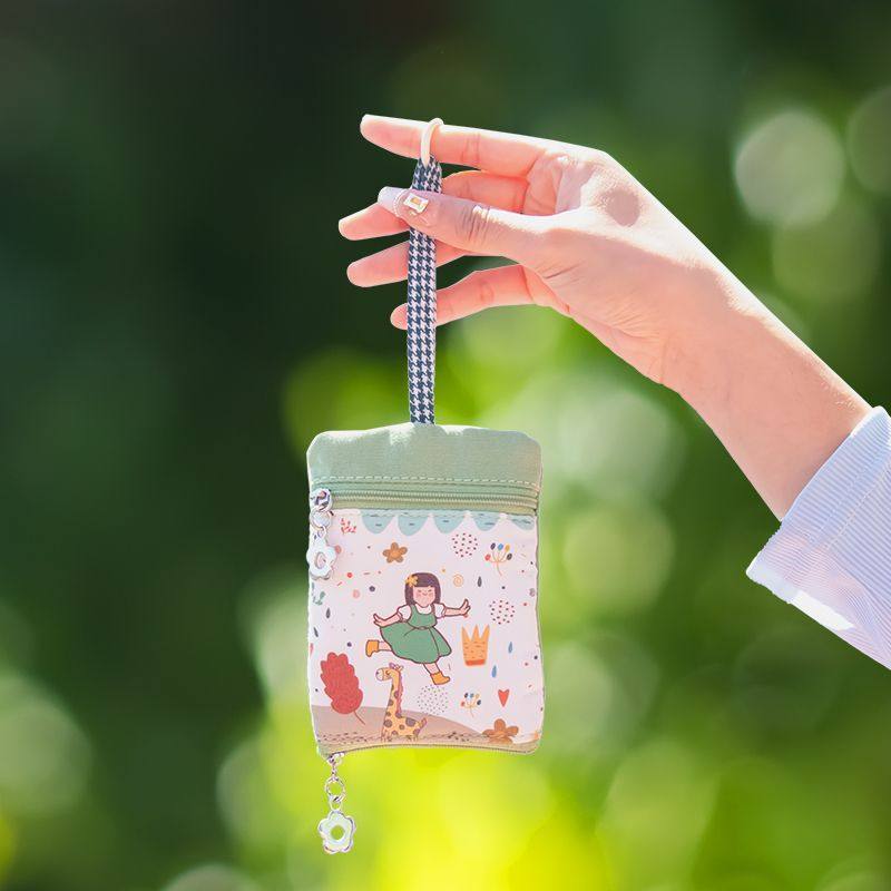 女士2025新款钥匙包钥匙包抽拉式布艺迷你可爱拉链零钱锁匙包卡包