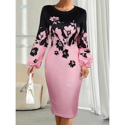 Elegant Directional Dress with Round Neck And Floral Print
