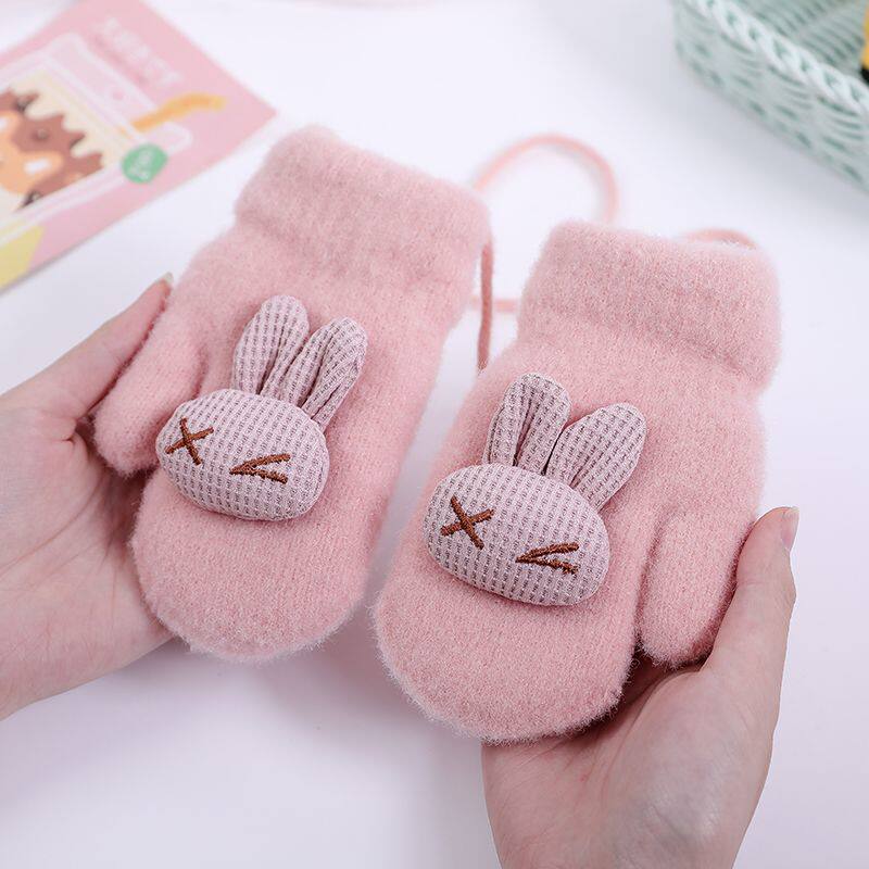 手套挂脖绳子卡通挂绳针织冬挂脖手套女生可爱包套中大童全包连指