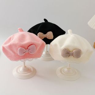 短发适合戴的帽子婴儿帽子春秋款女宝宝贝雷帽幼儿毛线儿童针织公