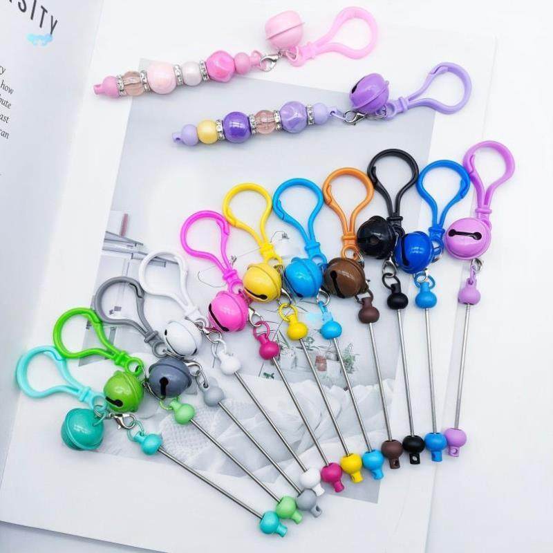 13pcs candy colored bell plastic keychain diy bead bag跨境