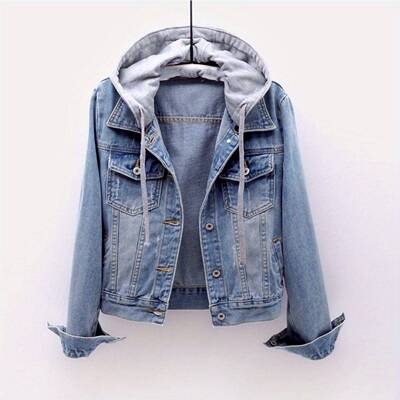 H 10450 Slim hooded short denim jacket coat 修身连帽牛仔短外