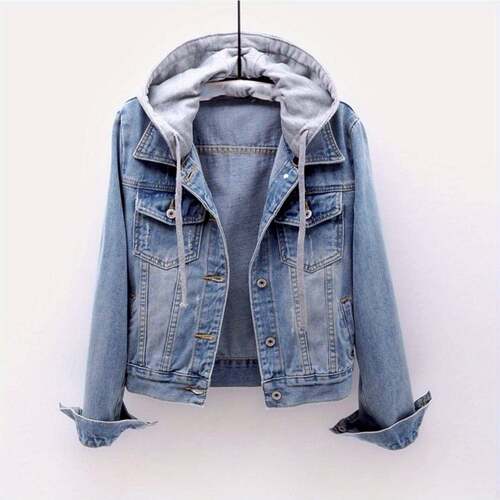 H 10450 Slim hooded short denim jacket coat 修身连帽牛仔短外
