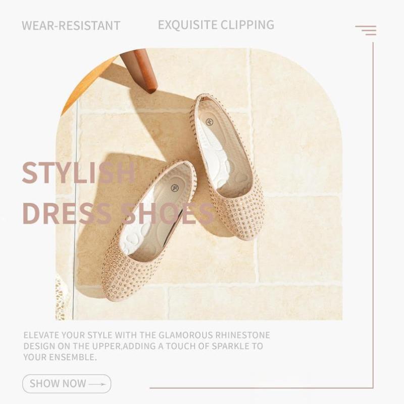 Women Rhinestone Ballet Flats Round Sparkly Elegant