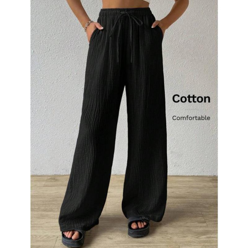 跨境外贸新款速卖通 Bottoms 纹理褶皱面料宽松阔腿裤