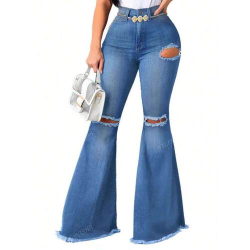 J 94346 Knee ripped flared jeans 膝盖破洞弹力喇叭裤