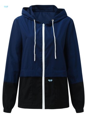 Women's Plus Size Light Blue Gray Color Block Hooded衬衫