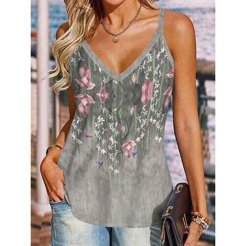 E 49122 V-neck floral print camisole V 领花卉印花吊带衫