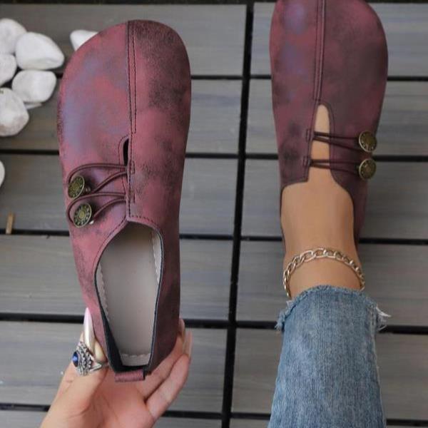 跨境Women's Soft Sole Breathable Outdoor Flats Button Detail