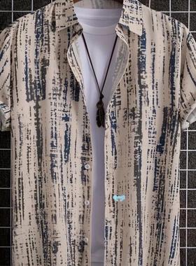 Summer Casual Loose F Geometric Print Shirt Breathable跨境