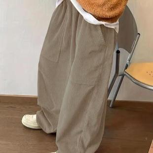 n's Autumn Thic Flannel Belt Pocket Pants Super Loose