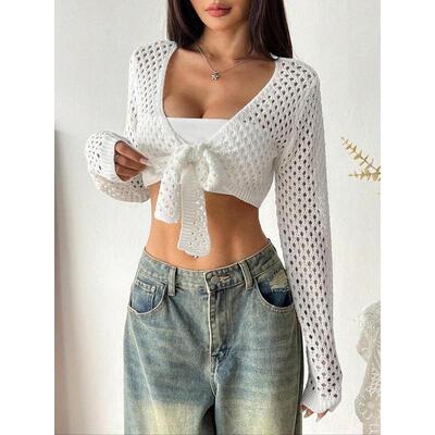 T 81984 Bell Sleeve Hollow Knit Sweater 喇叭袖针织衫