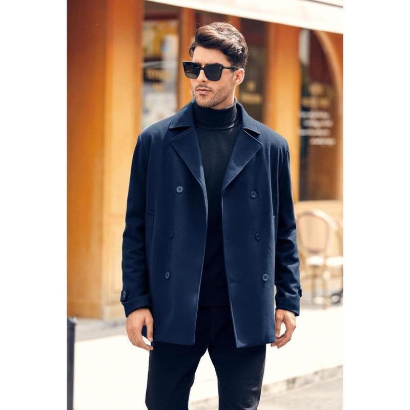 跨境热销款 Jackets Coats 男士经典商务海军大衣冬季保暖双层款