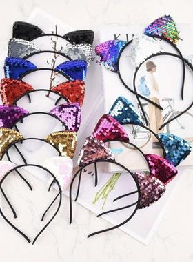 10pcs Sparkling Sequin Cat Ears Headbands Non Woven Fabric