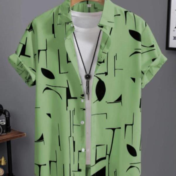 n's Regular F Abstract Print Short Sleeve Shirt Casual