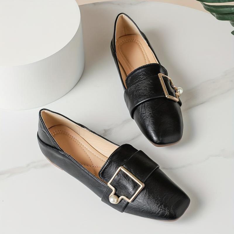 跨境Women'S Black Pointed Toe Flats Solid Color Slip on Work