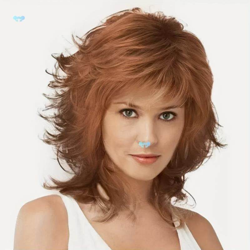dium Length Reddi Brown Curly Layered Synthetic Wig for