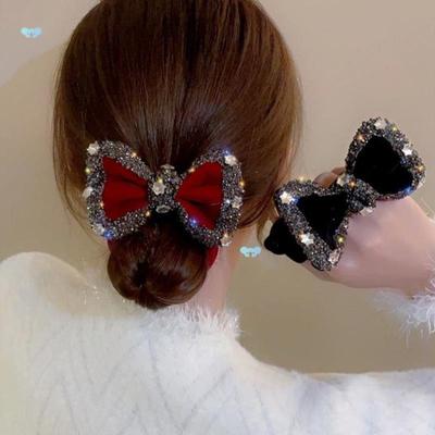 1pc French yle Velvet Bow Hair Band wh Shiny Inlaid跨境