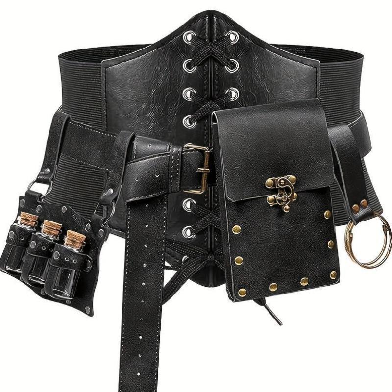 5pcs Renaissance Costume Set: PU Leather Belt Corset Potion