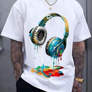 men's Navy Blue Graphic Tee wh Vibrant Headphone Print 2