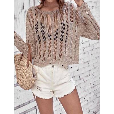 I 89576 Crochet off-shoulder knit cover up 手钩露肩针织罩衫