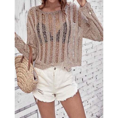 I 89576 Crochet off-shoulder knit cover up 手钩露肩针织罩衫