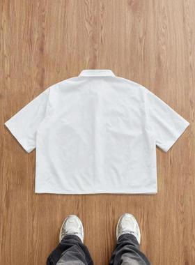 ⑦W 7005806代发速卖通跨境新款男士白色编织短袖衬衫配