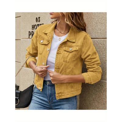 H 10926 Fashion Denim Jacket Lapel Pocket 潮流翻领牛仔衣