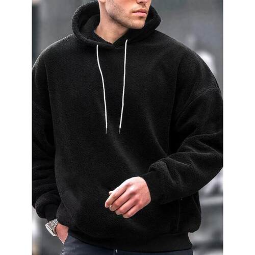 D 38752 Casual Hooded Coral Fleece Sweatshirt 大码连帽卫衣